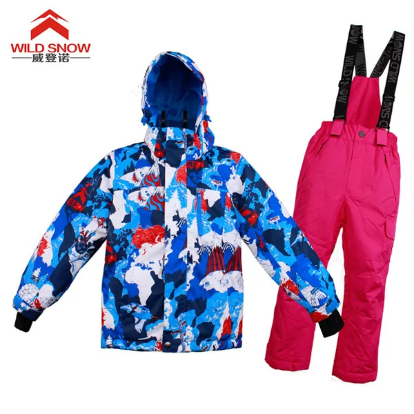 Зимняя куртка для девочки-30 теплые детский лыжный костюм для мальчиков Спортивная одежда для катания на лыжах куртка; комплект со брюками; комплект одежды Водонепроницаемый ветрозащитная куртка для сноуборда зимняя детская Лыжный Спорт костюм - Цвет: Color 3