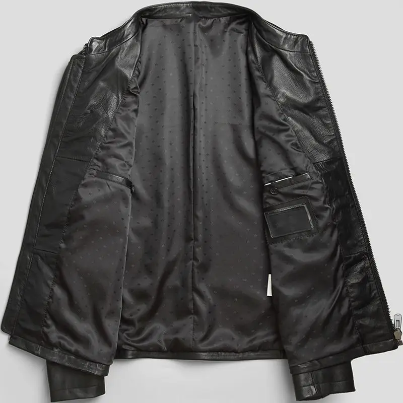 Популярные модные новые мужские из натуральной кожи овчины мотоциклетные мужские пальто кожаные байкерские с круглым вырезом на молнии