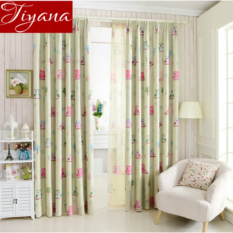Us 4 27 22 Off Cartoon Lovely Owl Curtains Print Sheer Voile Window Screen Bedroom Kids Boys Room Curtians Tulle Drapes Blue Cortinas T 220 20 In