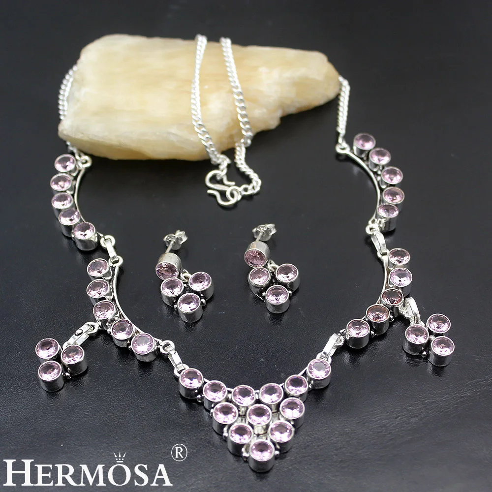 

Wonderful Natural Pink Kunzite Topaz925 Sterling Silver Necklace Earring Jewelry Sets Free Shipping TF221