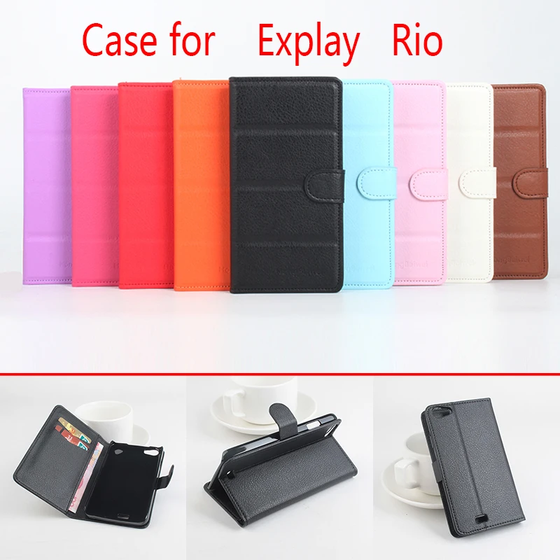 

For Explay Rio Phone Case Folio Flip Pure Color Lichee Pattern PU Leather Wallet Case Cover Cash/Card Slots sanheng