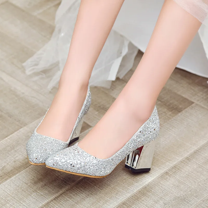 YMECHIC 2018 Summer Women Wedding Shoes Bride Silver Gold
