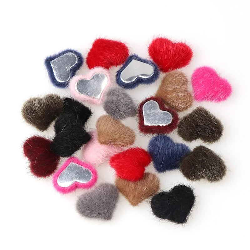 40pcs Flatback hairy Fabric Covered Heart high cabochon Buttons Home Garden Crafts Cabochon Scrapbooking DIY 20*23mm