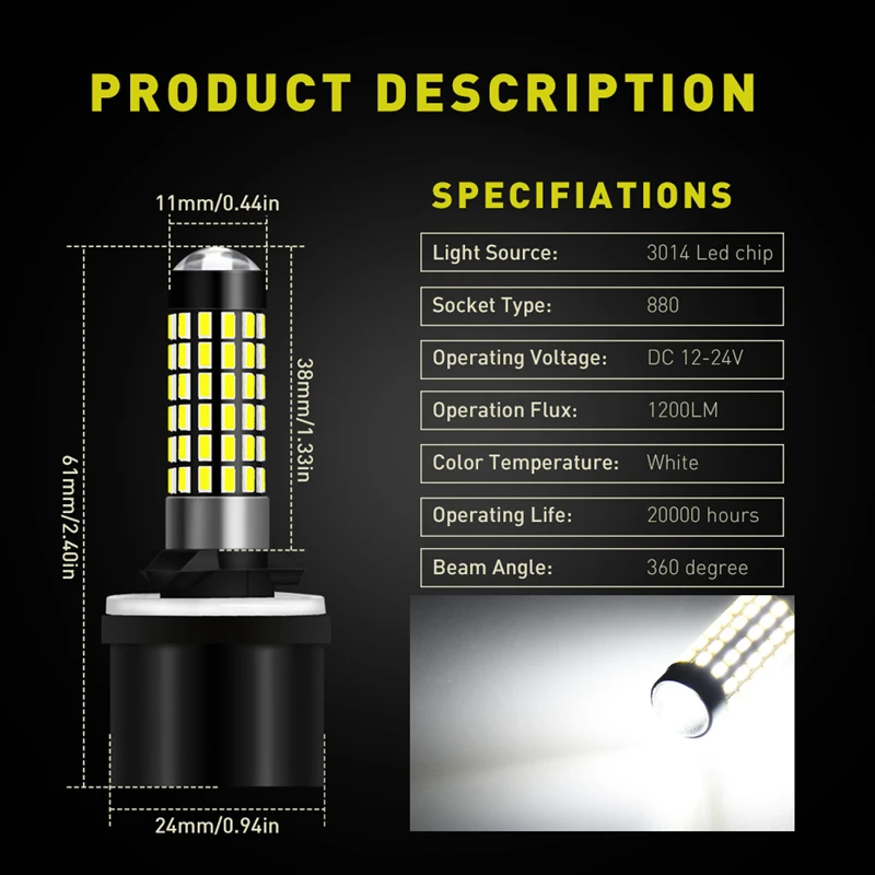 Katur 2pcs H27W/1 880 Led Bulbs Fog Lights for Cars Led Fog Driving Lamp 78SMD 3014 Car Light Sourse 6000K White H27W1 H27 led car lights led lights led bulbs led headlights led car headlights car headlamps