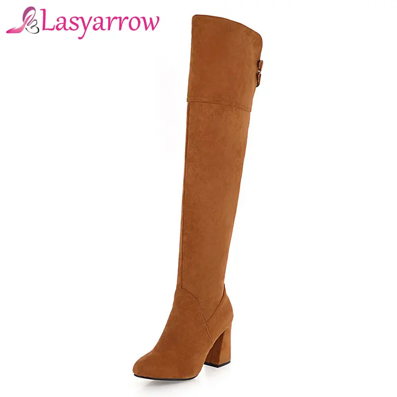 

Lasyarrow Over the Knee Boots Thick High Heels Thigh High Boots Casual Shoes Woman Autumn Winter Long Botas Mujer Sapatos Female