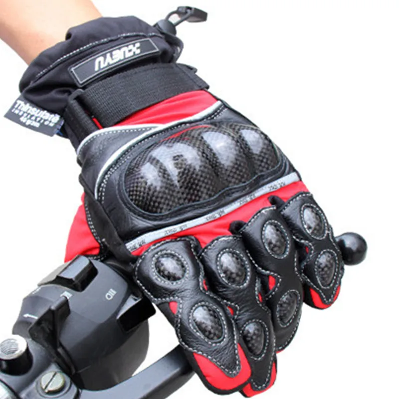 Waterproof Warm Motorcycle Gloves Real Leather Carbon Fiber Motocross Off road Protective gloves Outdoor Motorbike Racing