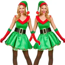 Роскошный сексуальный зеленый эльф косплей Санта-Клаус костюмы для взрослых женщин рождественское праздничное платье костюмы Рождественский карнавальный костюм