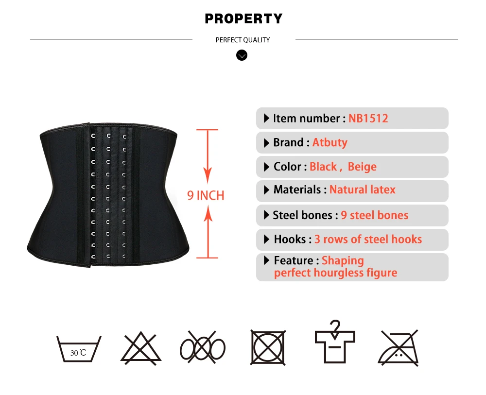 Atbuty Талии Тренажер 9 дюймов короткий торс латексный корсет для талии 9 стальных скрепленных крючков формирователь тела