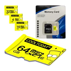 CoolToday карты памяти желтый Micro SD Card 8 ГБ 16 ГБ 32 ГБ 64 ГБ TF карты мини флэш-карты Бесплатная адаптер с розничной посылка