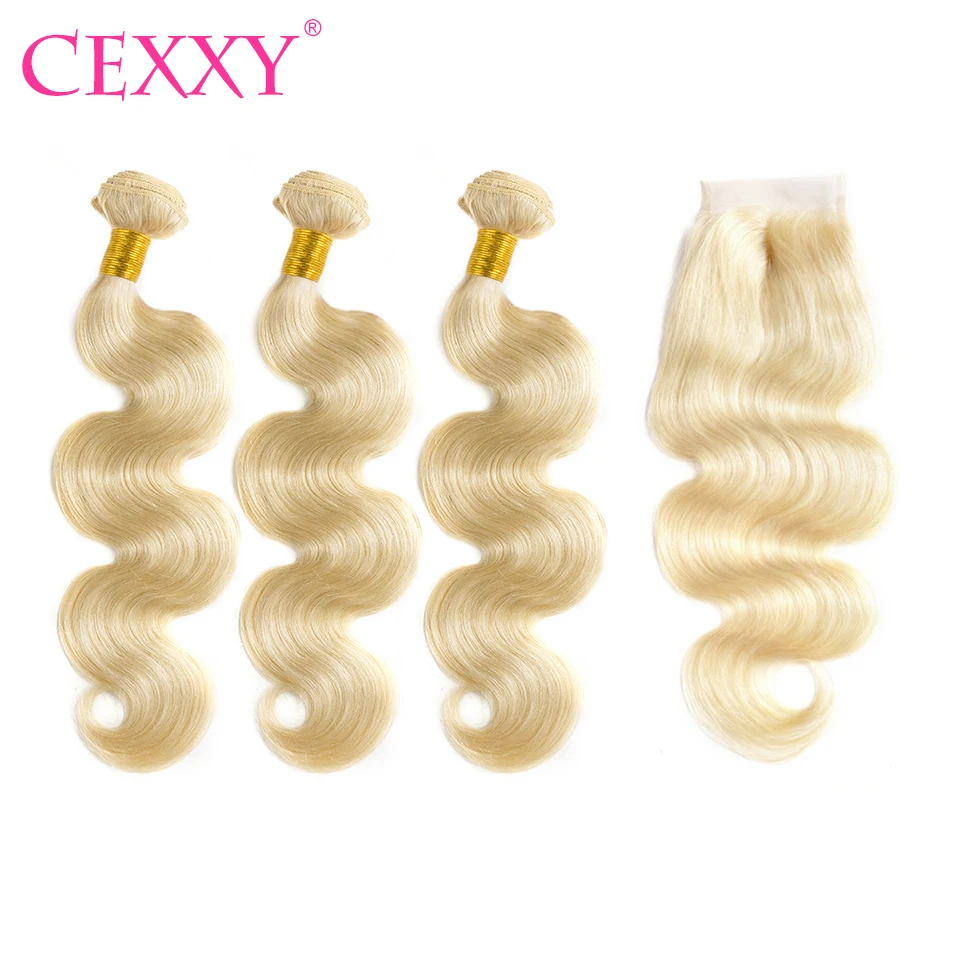 

CEXXY 8A Brazilian Hair Weave Bundles Body Wave Human Hair #613 Blonde Bundles with Closure Virgin Hair Free Shipping