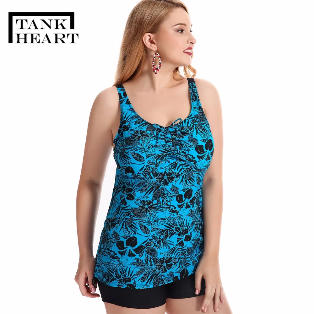 Женский купальник Танкини купальный костюм размера плюс с сердечками большие