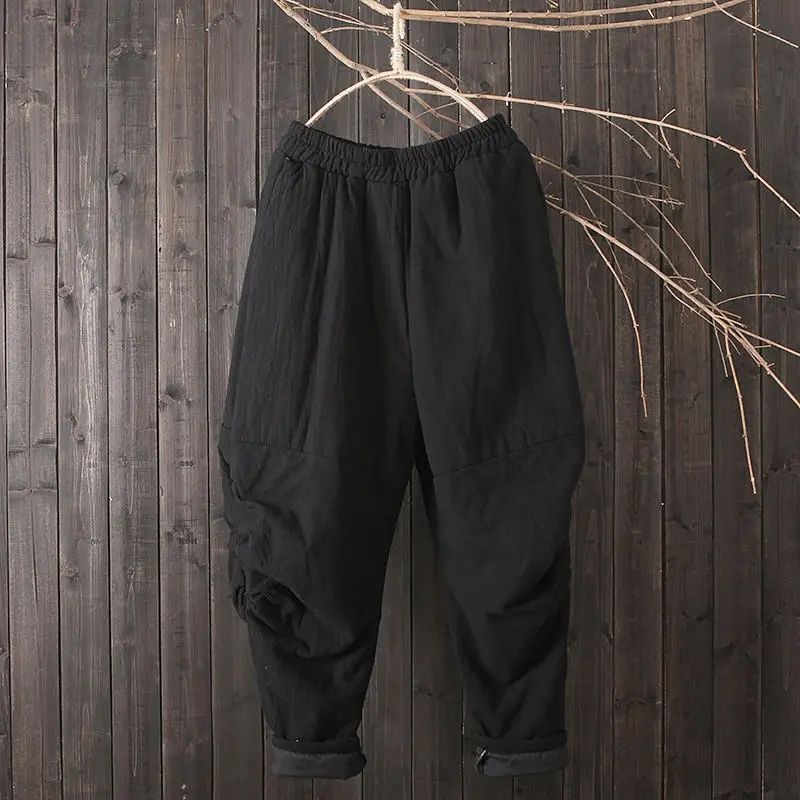 Vintage Casual Elastic Waist Harem Pants Women Warm
