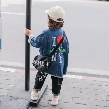 

Children's boys denim jackets baby back print long sleeve casual style cowboy coats kids long outerwear tops 1-12Y ws134