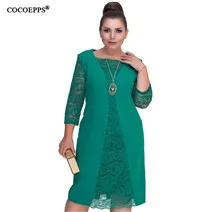 COCOEPPS, новинка, 6XL, большой размер, кружевное цветочное осеннее платье для женщин, а-силуэт, Красного размера плюс, повседневное женское платье, три четверти, Vestidos