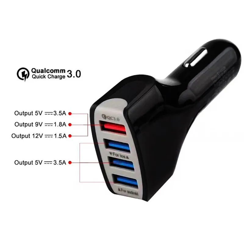 Сертифицировано Qualcomm QC3.0 Quick Charge 4-Порты и разъёмы зарядных порта USB для автомобиля Зарядное устройство DC Универсальный Авто Мощность адаптер 35 Вт для мобильных телефонов и планшетов iPad