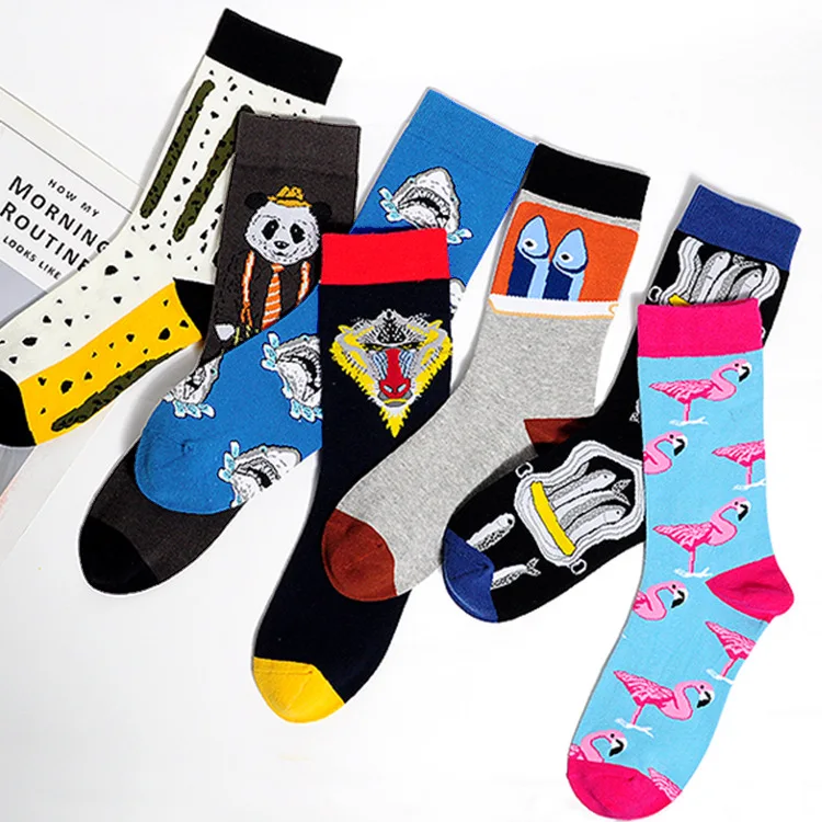 

Men Fashion Printing Cartoon Crocodile Shark Zebra Flower Bird Colorful Socks Soft Comfort Cotton Socks