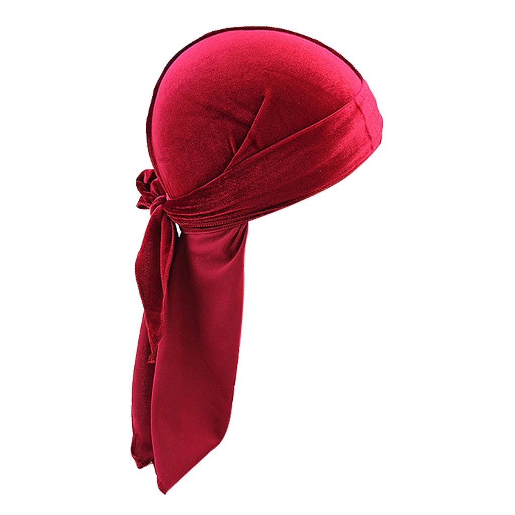 Women Men Long Tail Plain Velvet Bandana Turban Hat Durag Headwear Pirate Cap Head Wraps