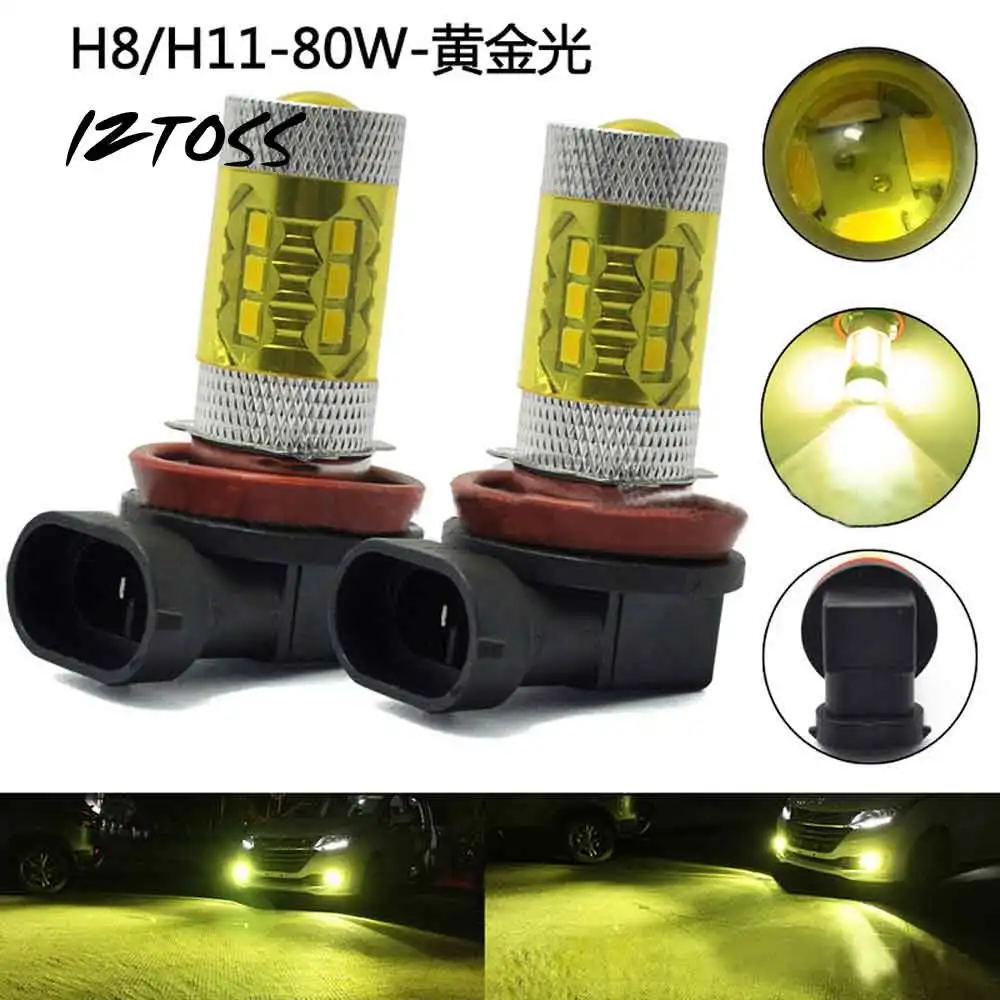 2PCS Car LED Fog Lamp H8 H11 80W 2323 Yellow Light High Fog Lightsfog