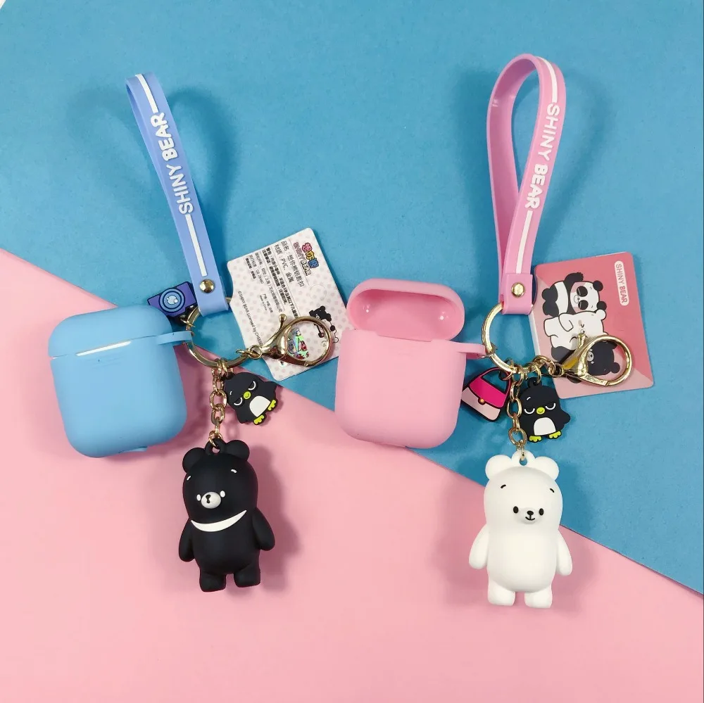 

Cartoon super cute shiny bear keychain Bluetooth Wireless Earphone silicone Case For Apple AirPods 1 2 Headset box bag