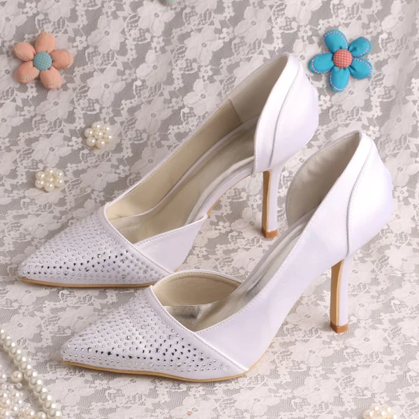 

Wedopus MW1002 Custom Handmade Thin Heels White Shoes for Women Wedding Pointed Toe