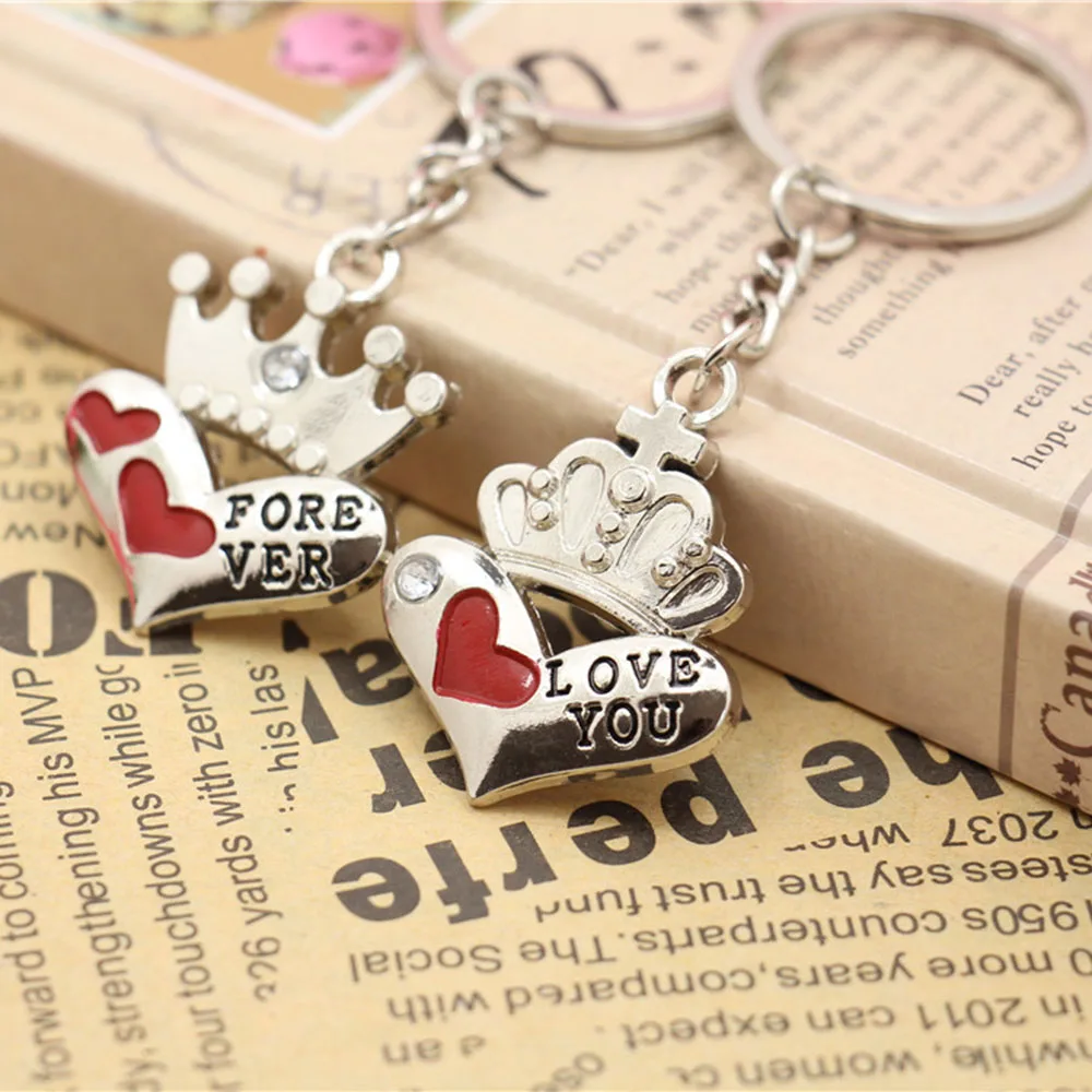 

1 Pair Crown Love Heart Couples Double Keychain Key Ring Jewelry Souvenirs Gift Unisex Unique Small Ornaments Car Ornament