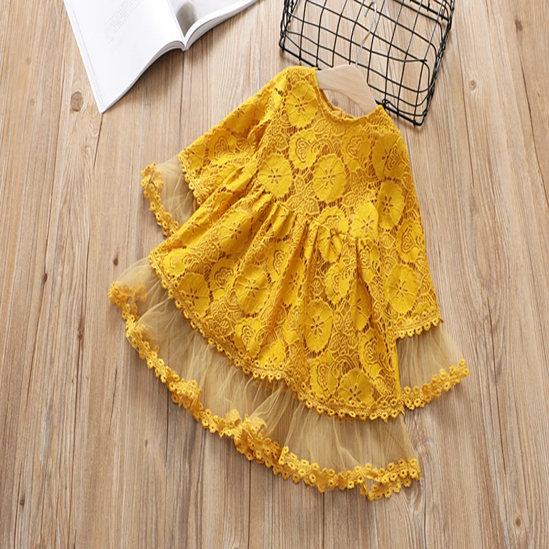 

Toddler Girls Dress Clothes Flower Female Children Lace Dress Autumn Hollow Princess Dress Girl Lace Dress Spring Clothing