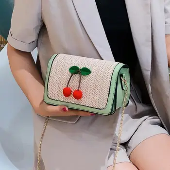 

2019 Fashion Fruit Decor Straw Bags Summer Style Women Handbags Bohemian Leather Chain Crossbody Bags Handmade Woven Beach Bags