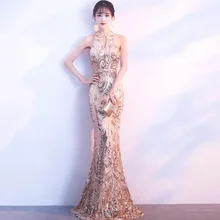 D051 rose gold sequined halter neck hollow out keyhole floor length mermaid dress D051 rose gold sequined halter neck hollow out keyhole floor length mermaid dress