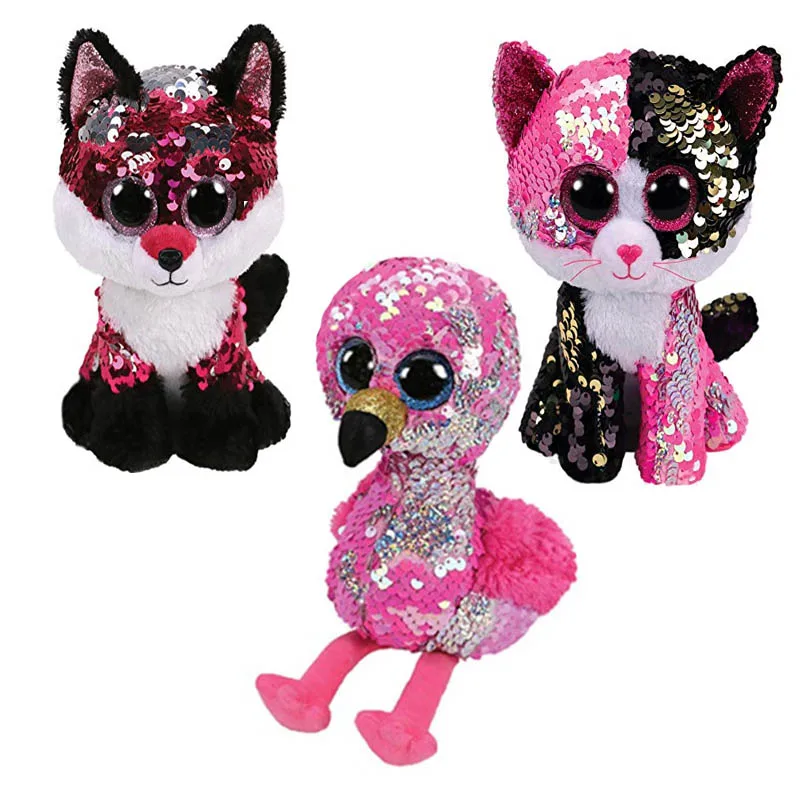 

Ty Beanie Boos Flippables Tightening Sequins Unicorn Cat Husky dinosaur Fox Soft Big Eyes Filled Animals Collecting Doll Toys