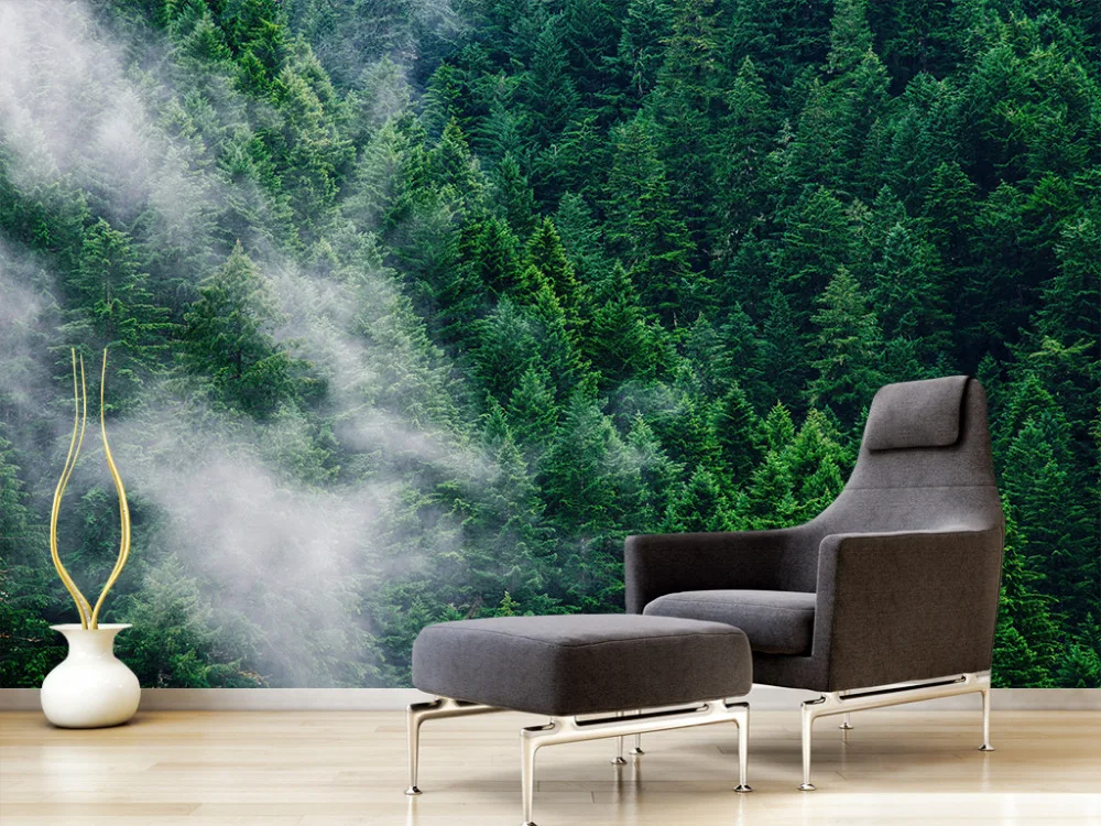 

Waterproof Self-adhasive Wall Stickers TV Backdrop Wall Mural Hotel Living Room Wallpaper Foggy Forest