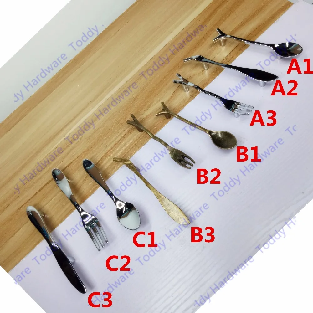 Loch cc 76mm chrome kreative löffel messer gabel küchenschrank griff zieht schrank schublade türgriff kleiderschrank knöpfe