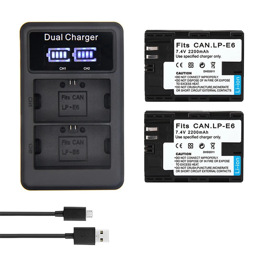 

2pc LP E6 LPE6 LP-E6 E6N Camera Battery+ LED Dual Charger For Canon EOS 5DS R 5D Mark II 5D Mark III 6D 7D 80D EOS 5DS R Battery