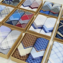 2 шт./партия) мужской платок из хлопка /в сдержанном стиле с принтом в клетку 45 см/много видов использования