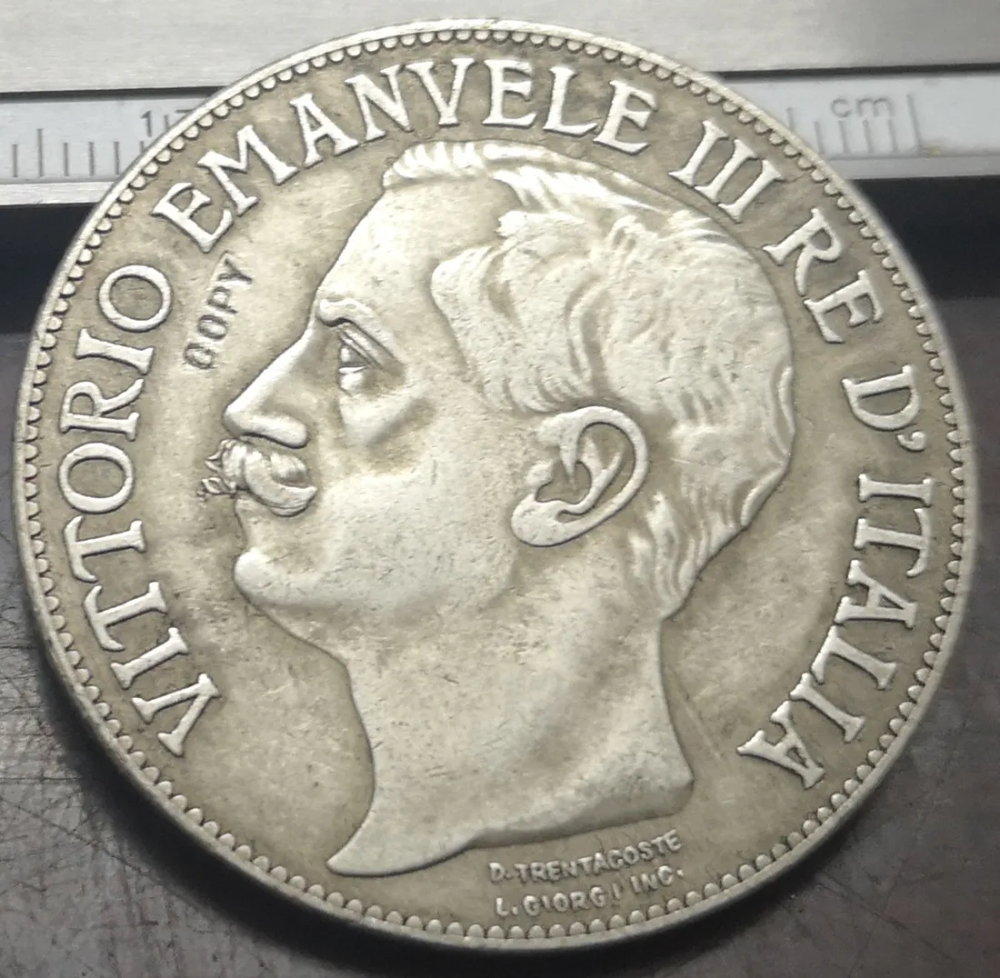 1911 Италия 5 Lire-Vittorio Emanuele III Посеребренная копия монеты