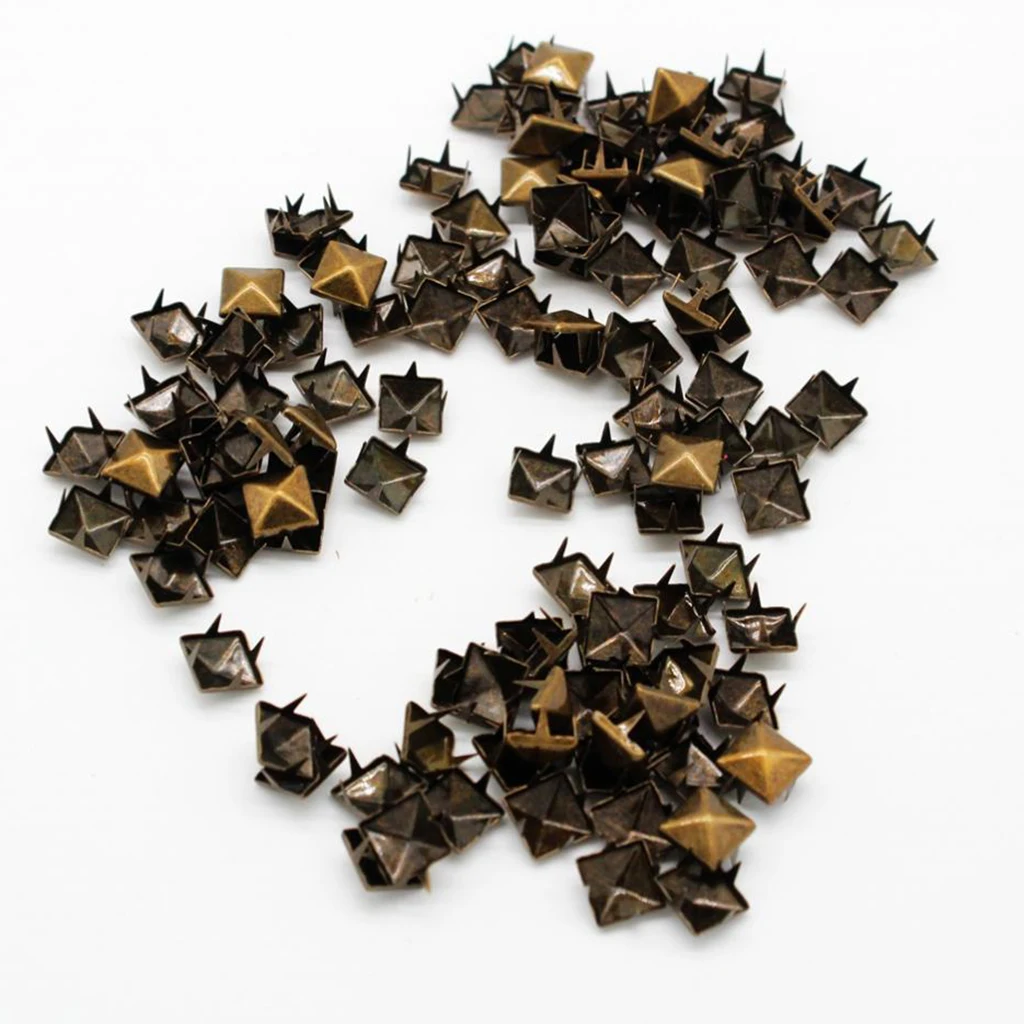 100 Sets 10mm Pyramid Square Rivet Stud and Spikes Nailhead Garment Rivets for Belts Leathercraft