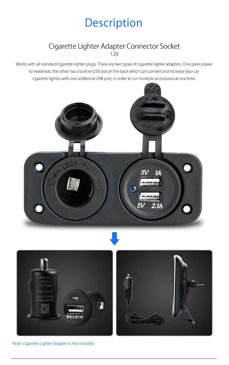 XTRONS CLA011 Dual USB автомобильный разветвитель прикуривателя 12 В Мощность адаптер выход