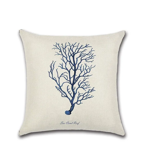 Marine Ocean Printed Cotton Linen Cushion Cover Starfish Seahorse Seaweed Coral Home Decorative Pillowcase for Sofa Wholesale - Цвет: 03