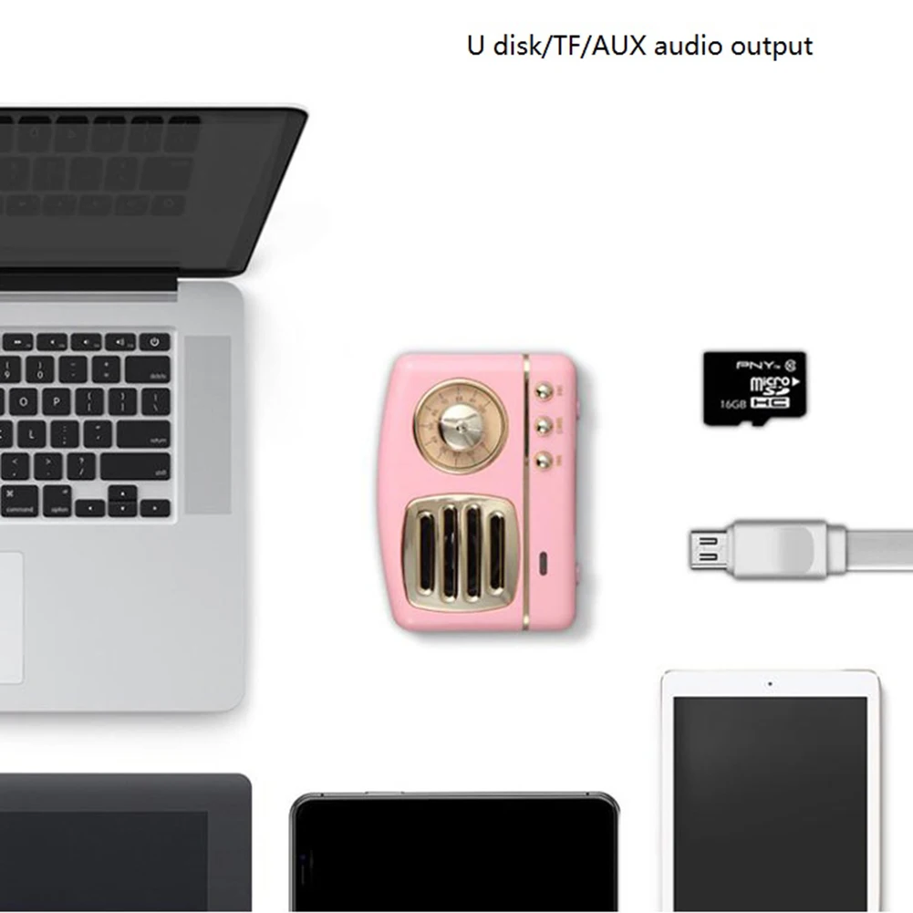 Bluetooth динамик стерео сабвуфер 3D объемный звук громкий динамик инновационный радио ретро портативный U диск TF мини-динамик розовый