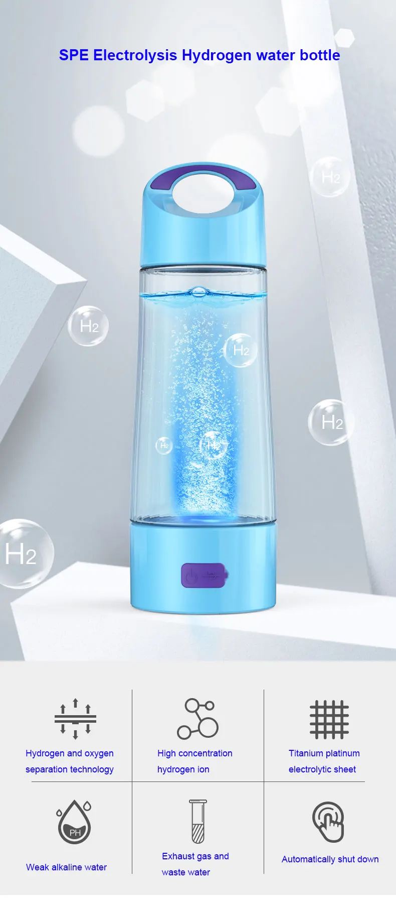 Rich Hydrogen Cup Water Generator SPE Electrolysis Energy Hydrogen-rich Antioxidant ORP H2 Water Ionizer Bottle with drain hole