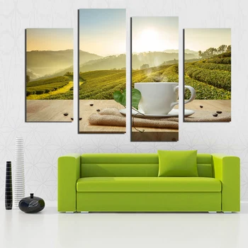 

free shipping print Modern Chinese wind coffee tea garden landscape canvas painting for living room wall Home decoration