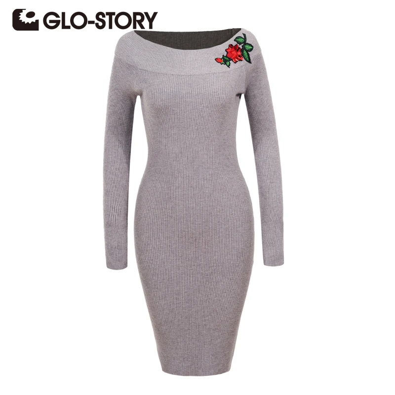 Женское платье-свитер с вышивкой винтажное облегающее для вечеринок Осень-зима