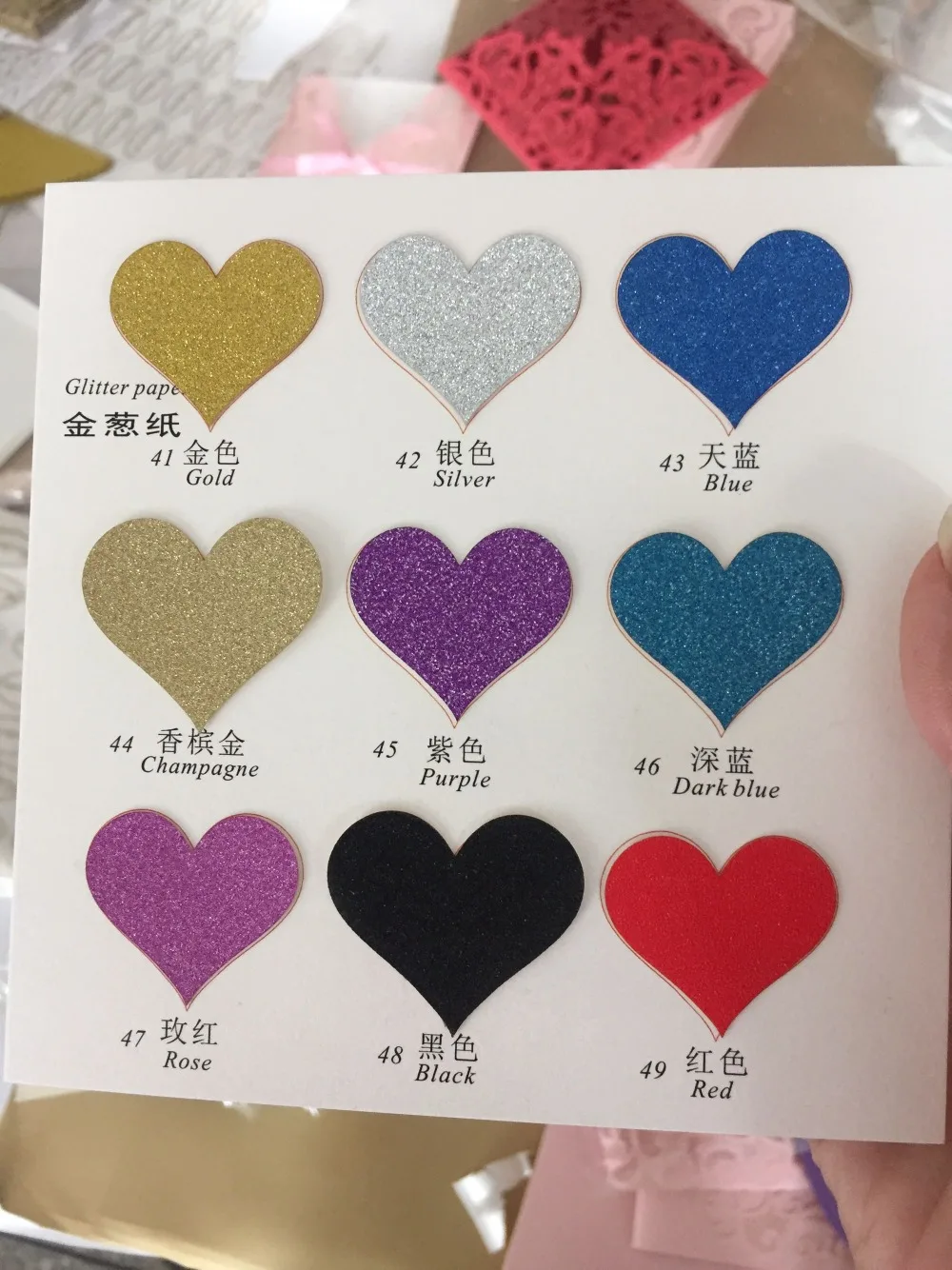 Glitter paper colour chart 
