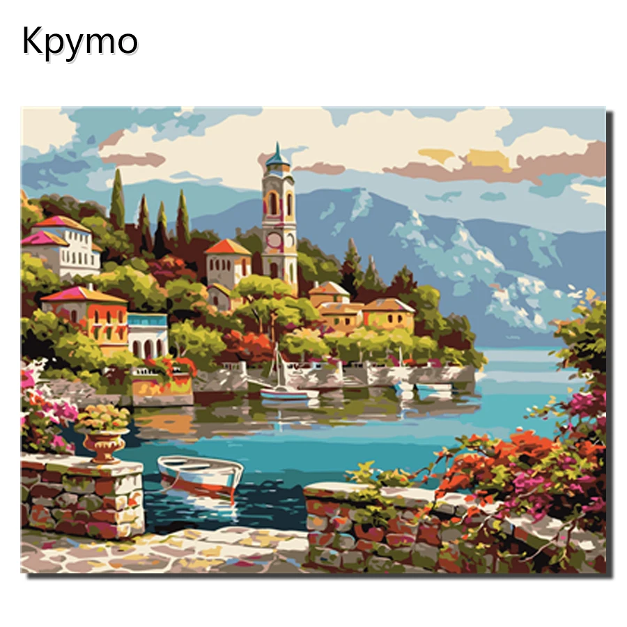

Painting By Numbers seaside villa Frameworks coloring by numbers Pictures Home Decor canvas painting by numbers Decoration VA022