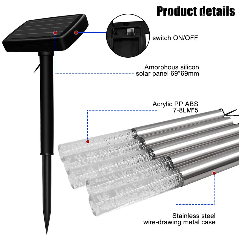 5 шт. пузырчатая солнечная трубка огни рампы садовый светильник свет наружный акриловый солнечный светильник для сада патио двора тропинка
