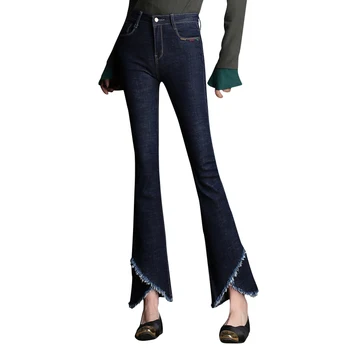 

High Quality 2017 New Women's Slim Mid Waist Boot Cut Jeans Fashion Bell Bottom Trousers Flared Pants Plus Size 26-40