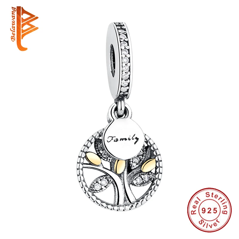 Original 100% 925 Sterling Silver Family Tree Crystal Charms Beads Fit Pandora Bracelet Pendant DIY Authentic Jewelry Making