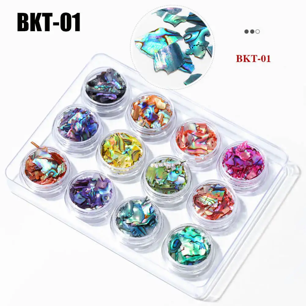 BKT-01 1 комплект 12 смешанных цветов/набор Abalone Shell набор фрагмент порошок неправильный хлопья гвоздь художественное украшение - Цвет: BKT-01