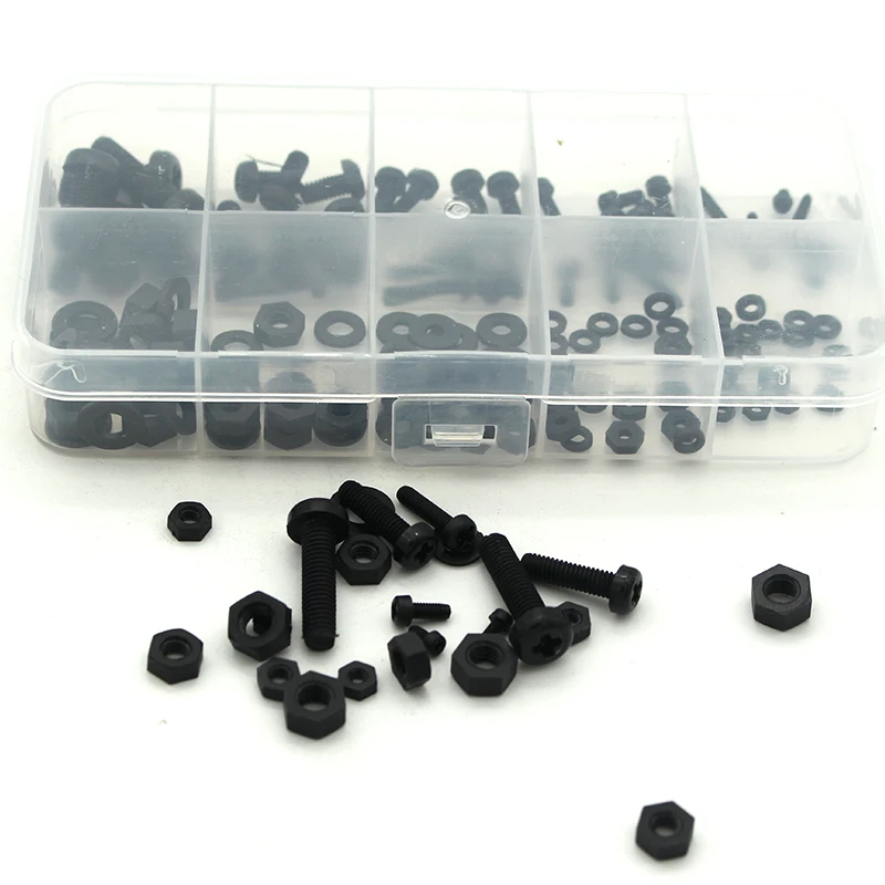 

150Pcs Hex Screw Kit Nylon Bolt Nut Standoff Spacer Assortment Set Black Screw Tool for M2 M2.5 M3 M4 M5 Nylon Hex Screw