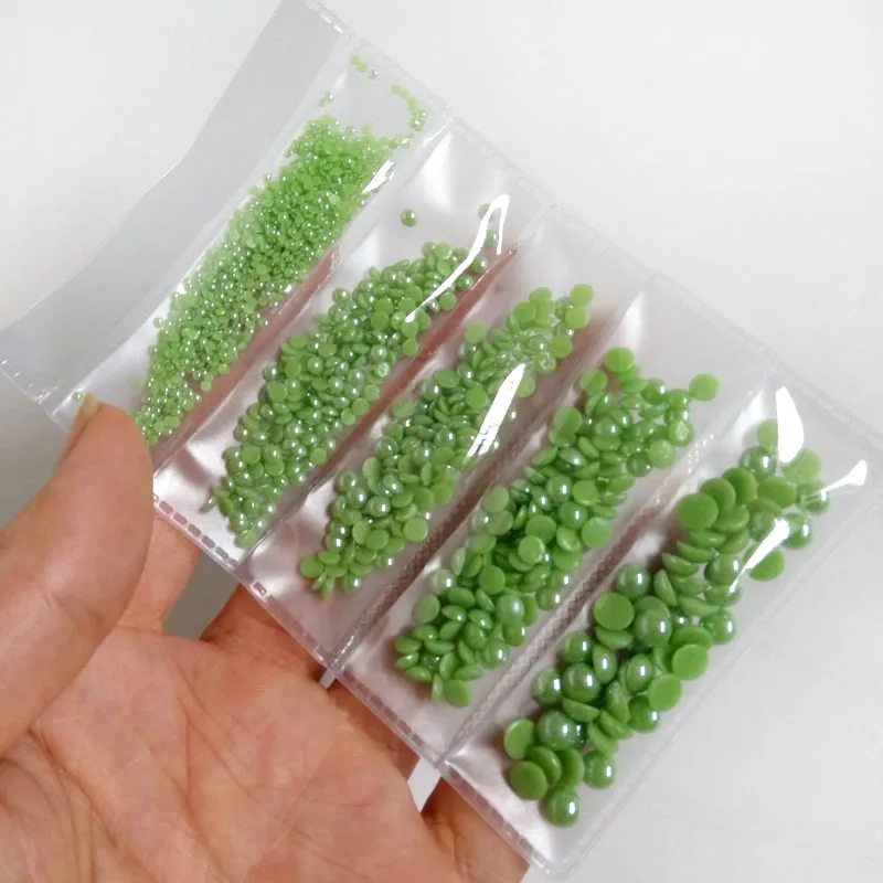 

Lt Green Mix Size 2-6mm 1000pcs/lot Ceramic Rhinestones Half Round Pearls for DIY Nail Art Garment free shipping