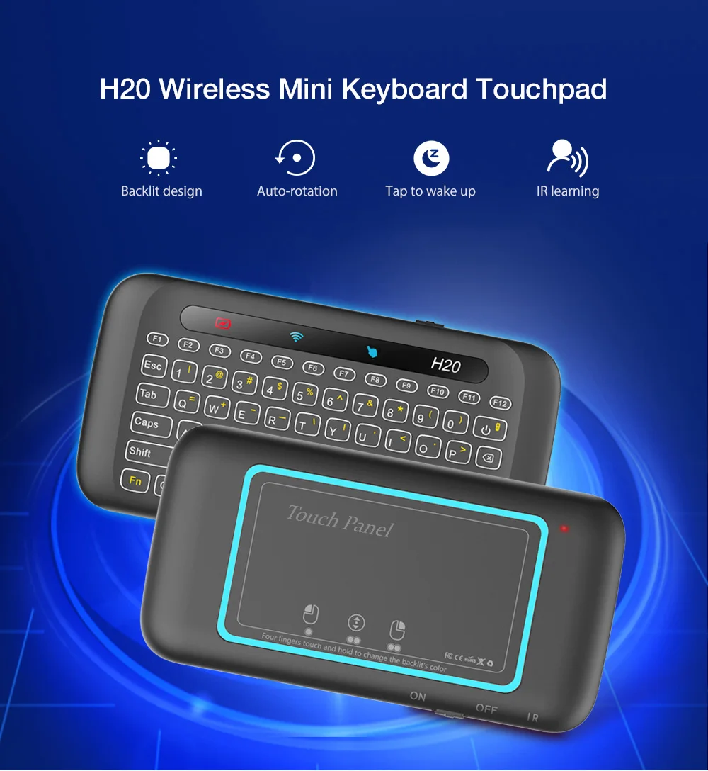 H20 2,4 ГГц Беспроводная мини-клавиатура с подсветкой Мультисенсорная Сенсорная панель воздушная мышь с аккумулятором 280 мАч для ПК Smart tv Box